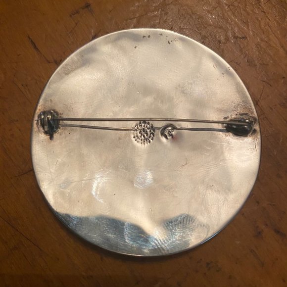 VTG Taxco Mexican Silver & Copper Sun Brooch with crushed Lapis/Turquoise - Picture 5 of 8